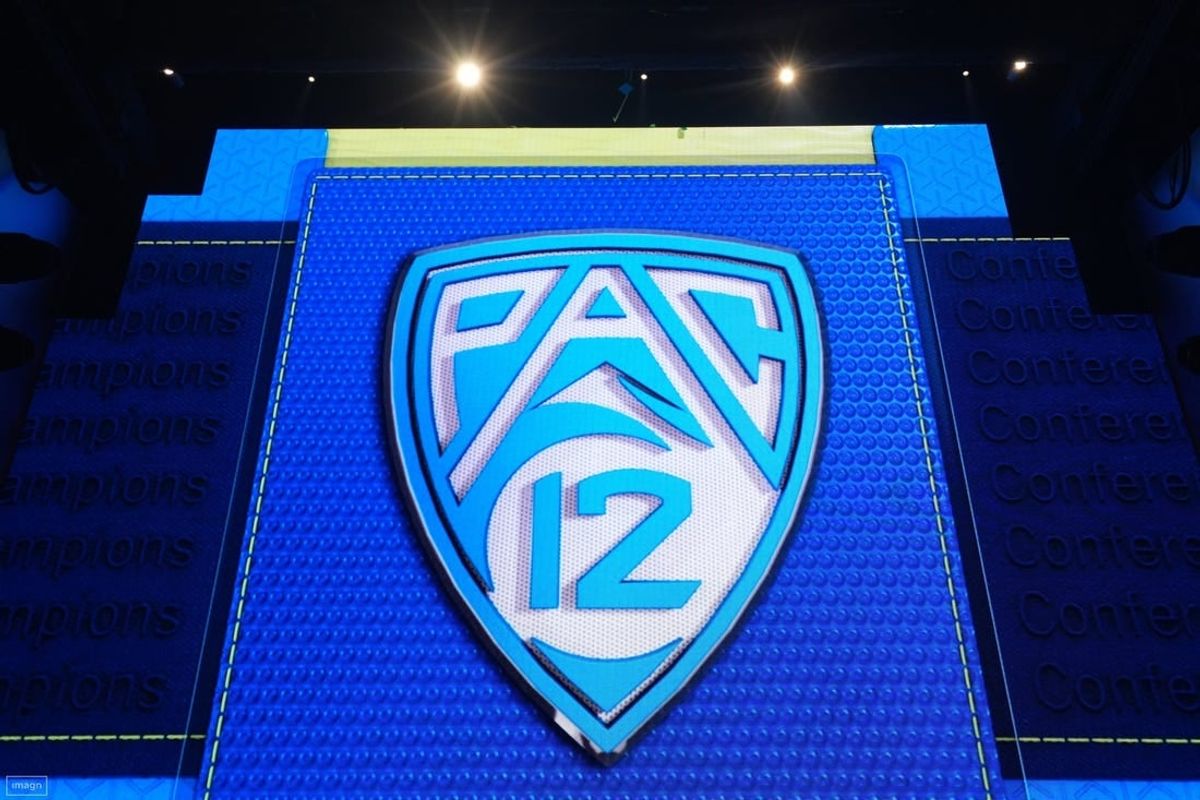 Jul 21, 2023; Las Vegas, NV, USA; The Pac-12 Conference logo during Pac-12 Media Day at Resorts World Las Vegas.