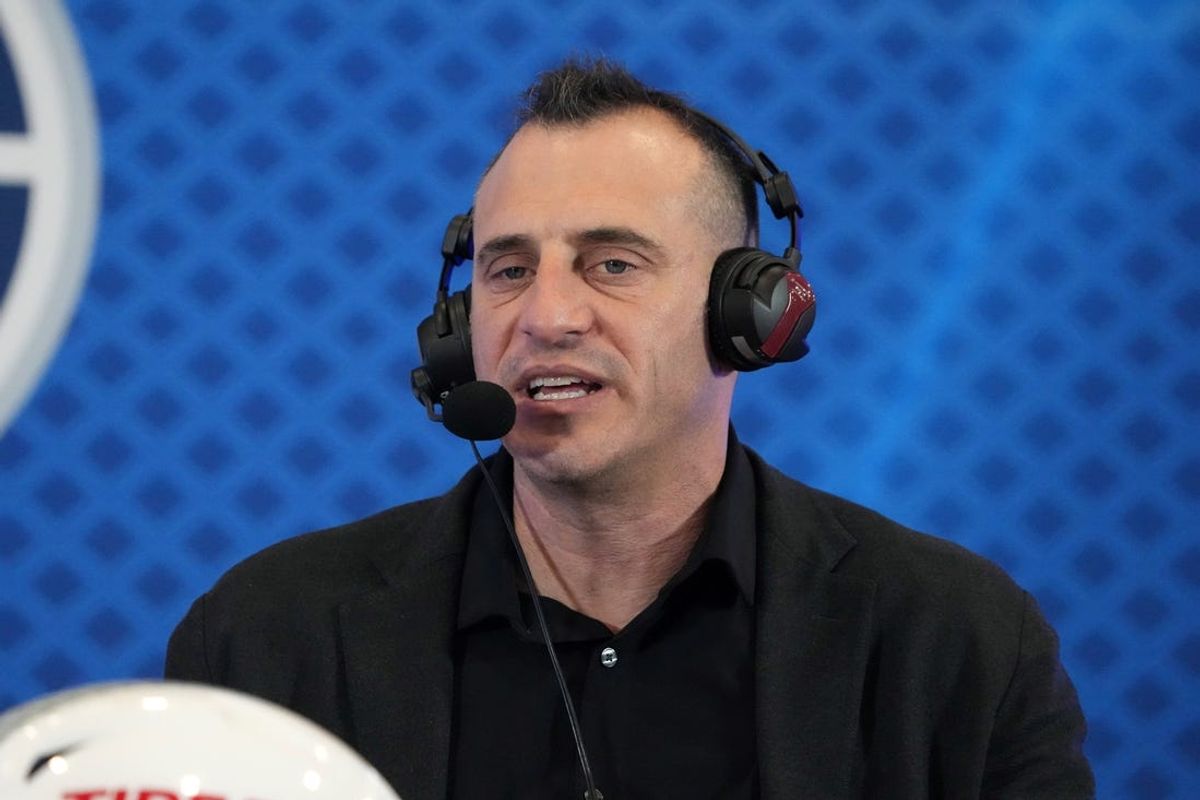 Feb 8, 2024; Las Vegas, NV, USA; Doug Gottlieb on the Fox Sports set on radio row at the Super Bowl 58 media center at the Mandalay Bay resort and casino. Mandatory Credit: Kirby Lee-USA TODAY Sports