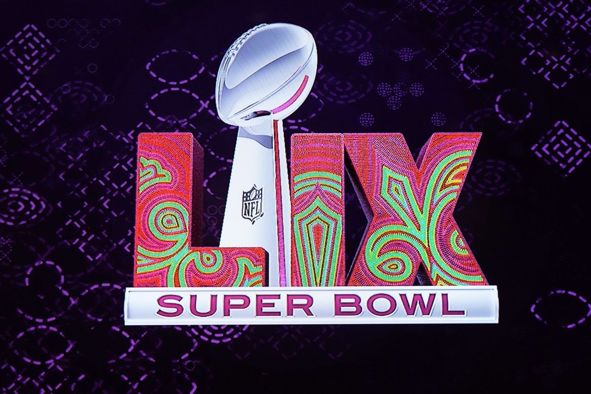 Feb 12, 2024; Las Vegas, NV, USA; The Super Bowl LIX logo at the Super Bowl Host Committee Handoff press conference at the Super Bowl LVIII media center at the Mandalay Bay North Convention Center. Mandatory Credit: Kirby Lee-Imagn Images