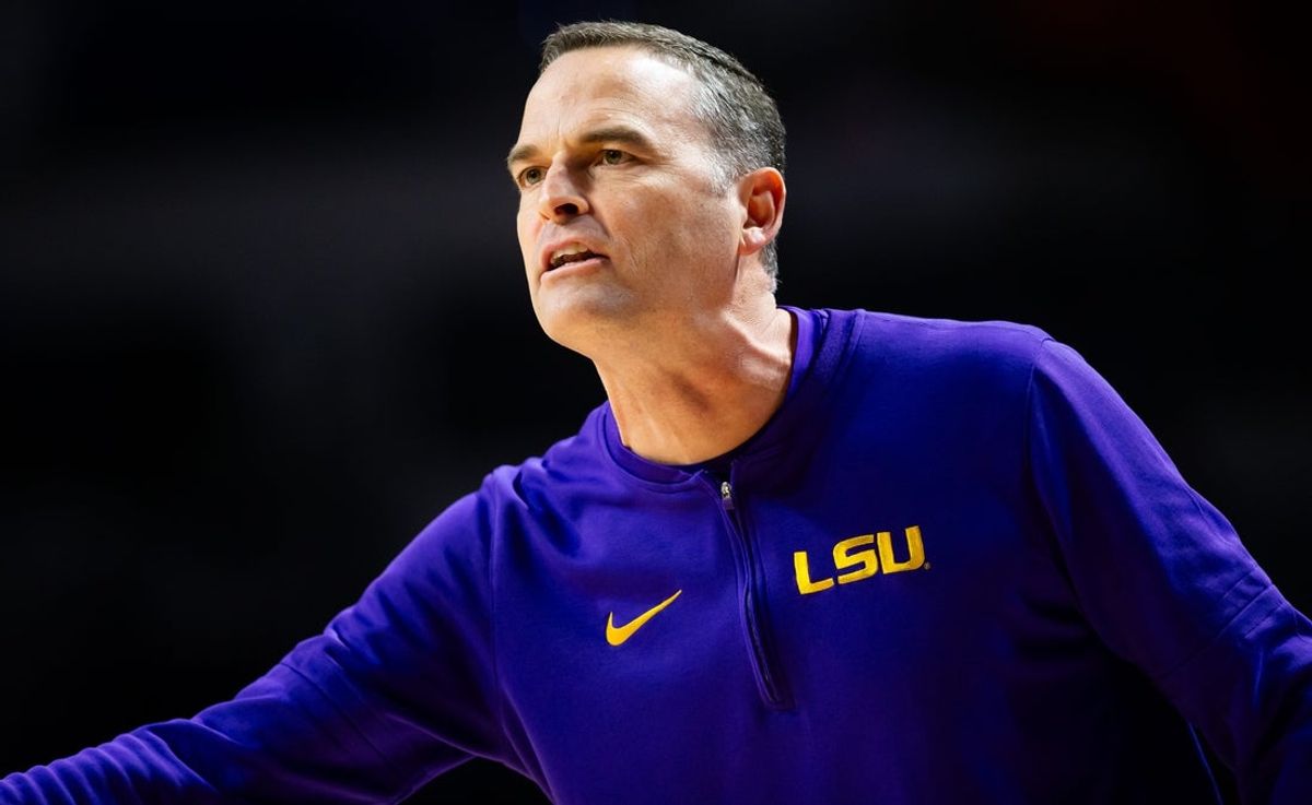 LSU Tigers head coach Matt McMahon coaches from the sidelines in the first half. The Florida men   s basketball team hosted the LSU Tigers at Exactech Arena at the Stephen C. O   Connell Center in Gainesville, FL on Tuesday, February 13, 2024. Gators lead at half 47-34. [Doug Engle/Ocala Star Banner]