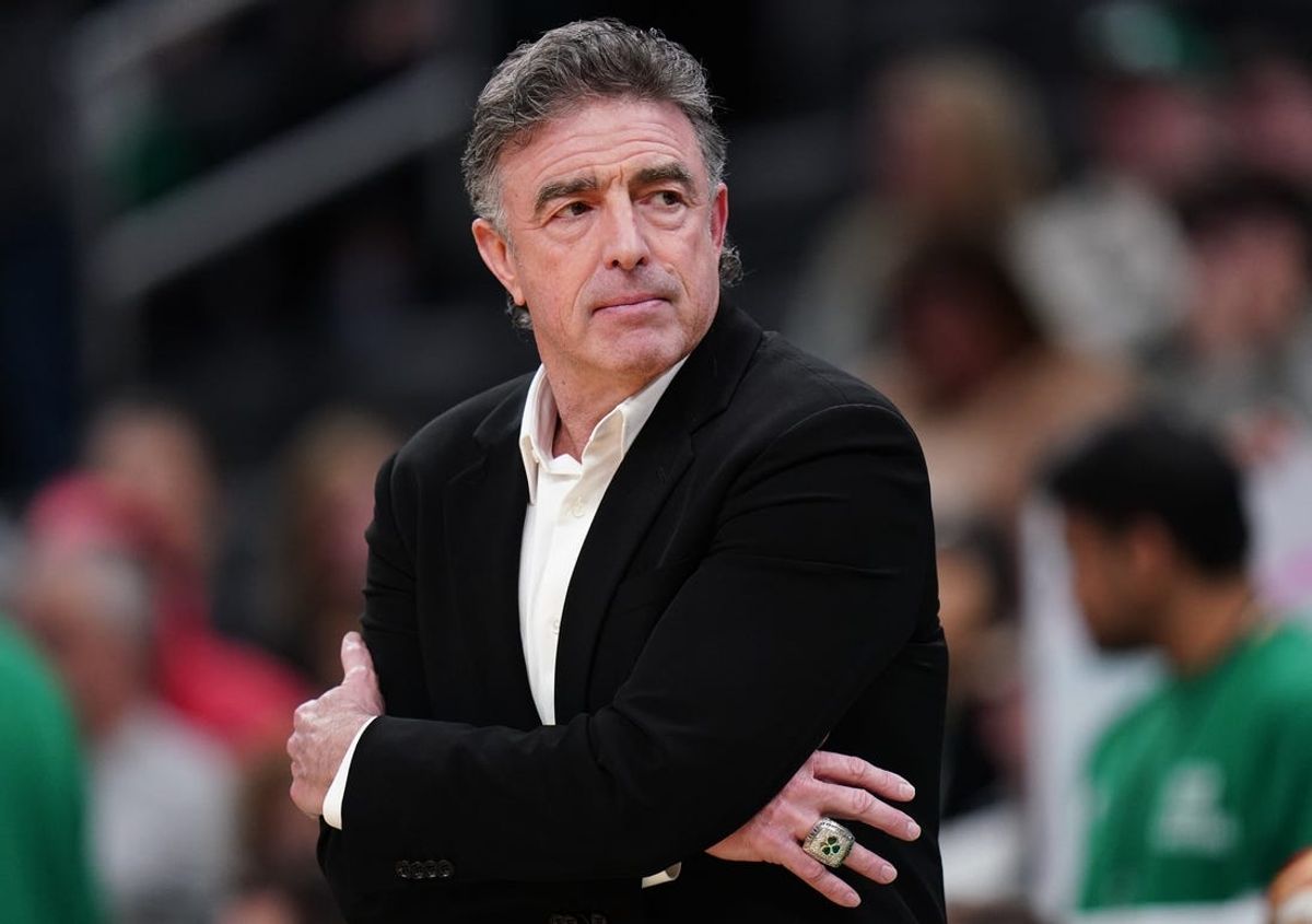 Feb 14, 2024; Boston, Massachusetts, USA; Boston Celtics majority owner Wyc Grousbeck watches from the sideline as his team takes on the Brooklyn Nets at TD Garden. Mandatory Credit: David Butler II-USA TODAY Sports