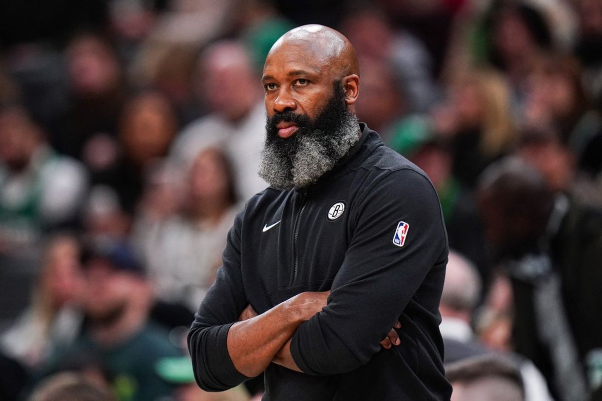 Feb 14, 2024; Boston, Massachusetts, USA; Brooklyn Nets head coach Jacque Vaughn watches from the sideline at they take on the Boston Celtics at TD Garden. Mandatory Credit: David Butler II-Imagn Images