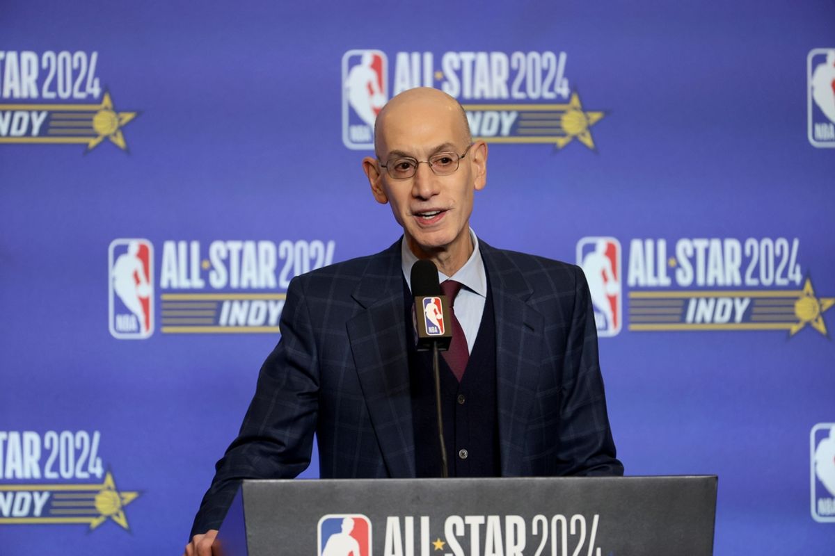 Feb 17, 2024; Indianapolis, IN, USA; NBA Commissioner Adam Silver talks to media during a press conference before NBA All Star Saturday Night at Lucas Oil Stadium. Mandatory Credit: Trevor Ruszkowski-USA TODAY Sports