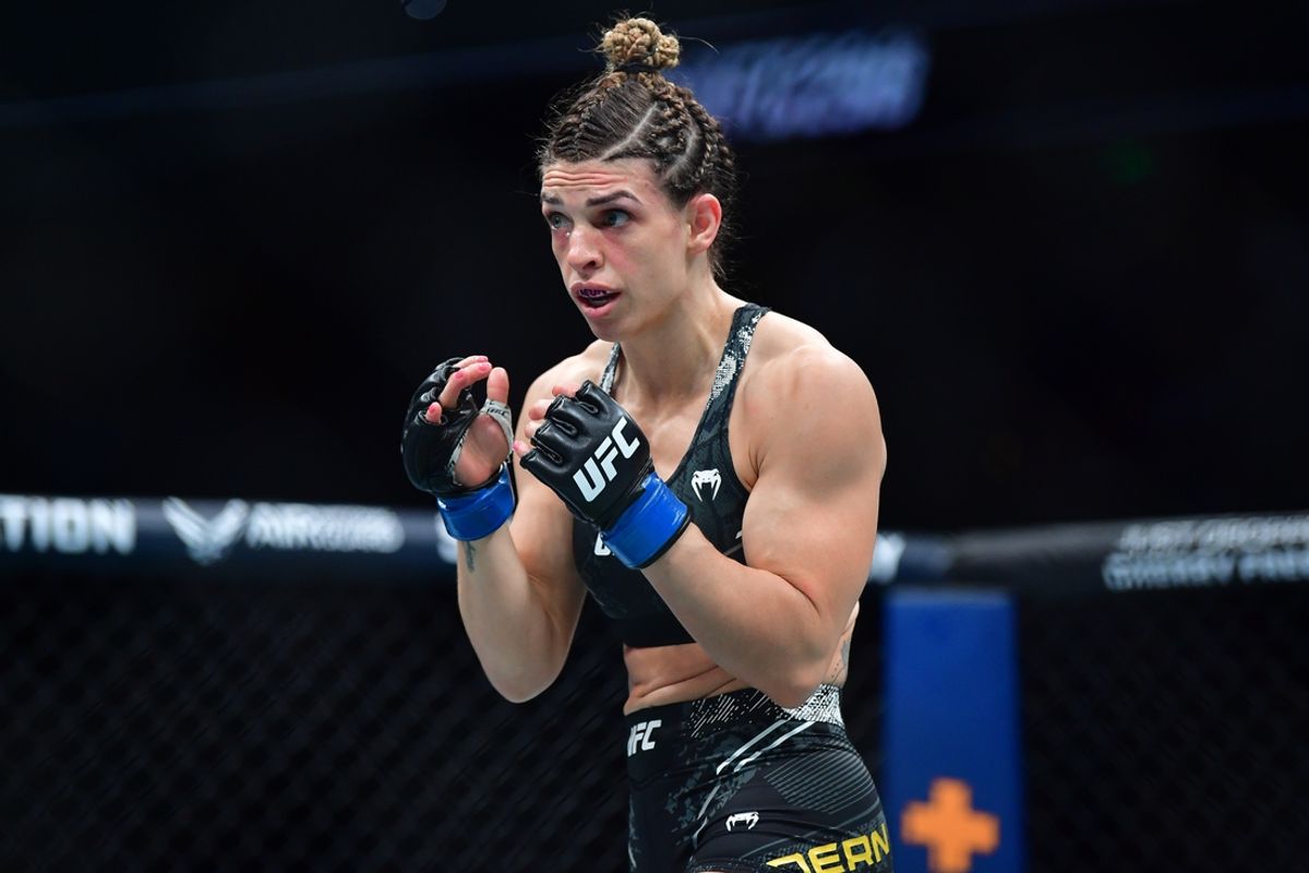 Feb 17, 2024; Anaheim, California, USA; Mackenzie Dern fights against Amanda Lemos during UFC 298 at Honda Center. Mandatory Credit: Gary A. Vasquez-Imagn Images