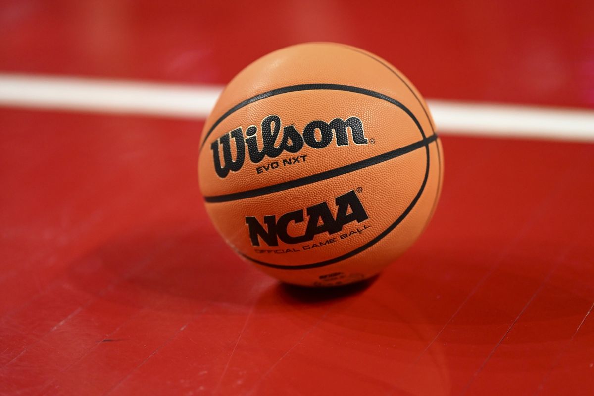 Feb 18, 2024; College Park, Maryland, USA;  A detail; view of a game basketball during the first half of the game between the Maryland Terrapins and the Penn State Nittany Lions at Xfinity Center. Mandatory Credit: Tommy Gilligan-Imagn Images