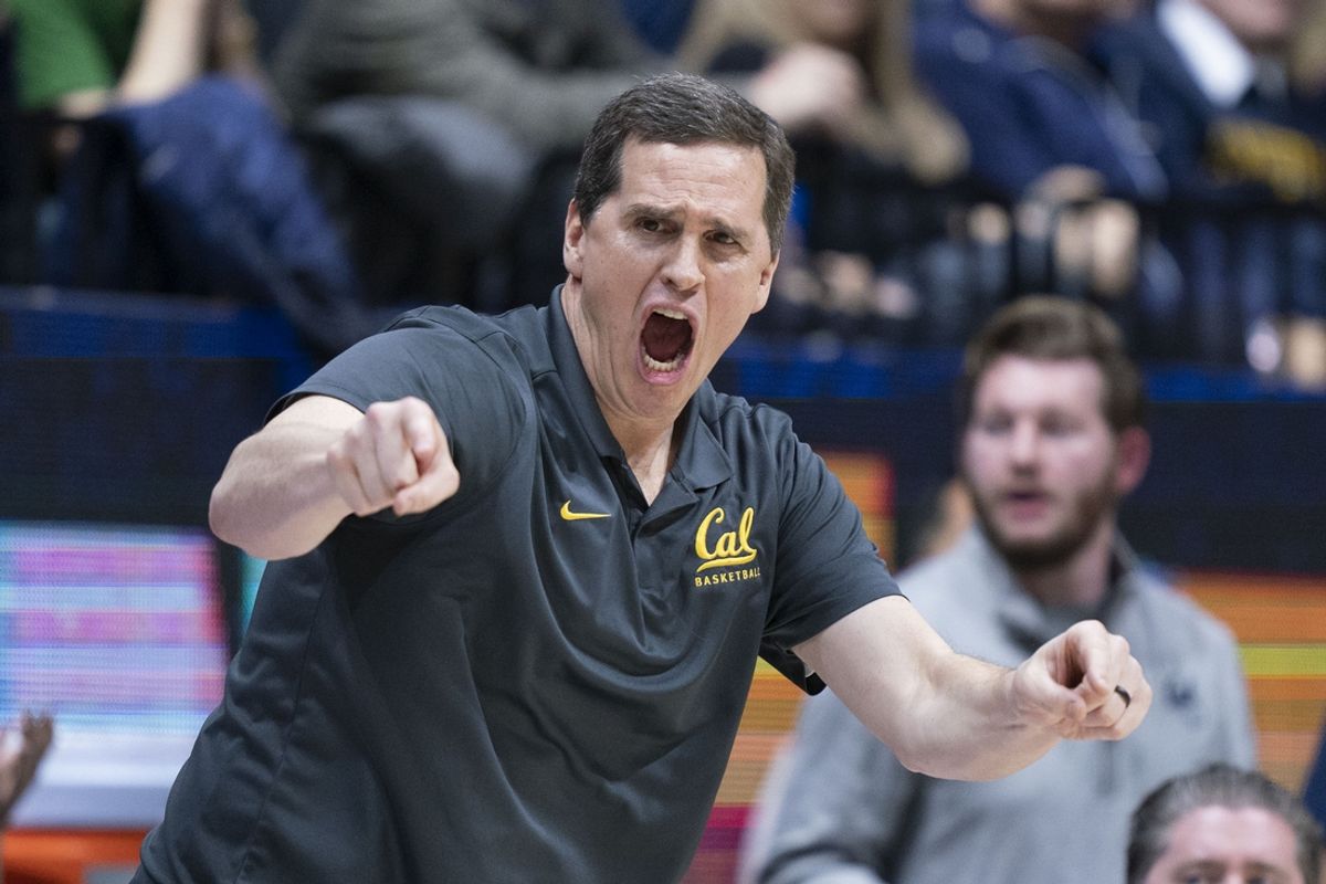 February 22, 2024; Berkeley, California, USA; California Golden Bears head coach Mark Madsen instructs against the Oregon State Beavers during the first half at Haas Pavilion. Mandatory Credit: Kyle Terada-Imagn Images
