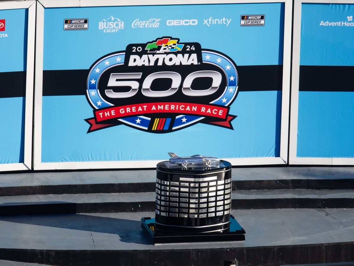 Feb 19, 2024; Daytona Beach, Florida, USA; Detailed view of the Harley J. Earl trophy during the NASCAR Cup Series Daytona 500 at Daytona International Speedway. Mandatory Credit: Mark J. Rebilas-Imagn Images