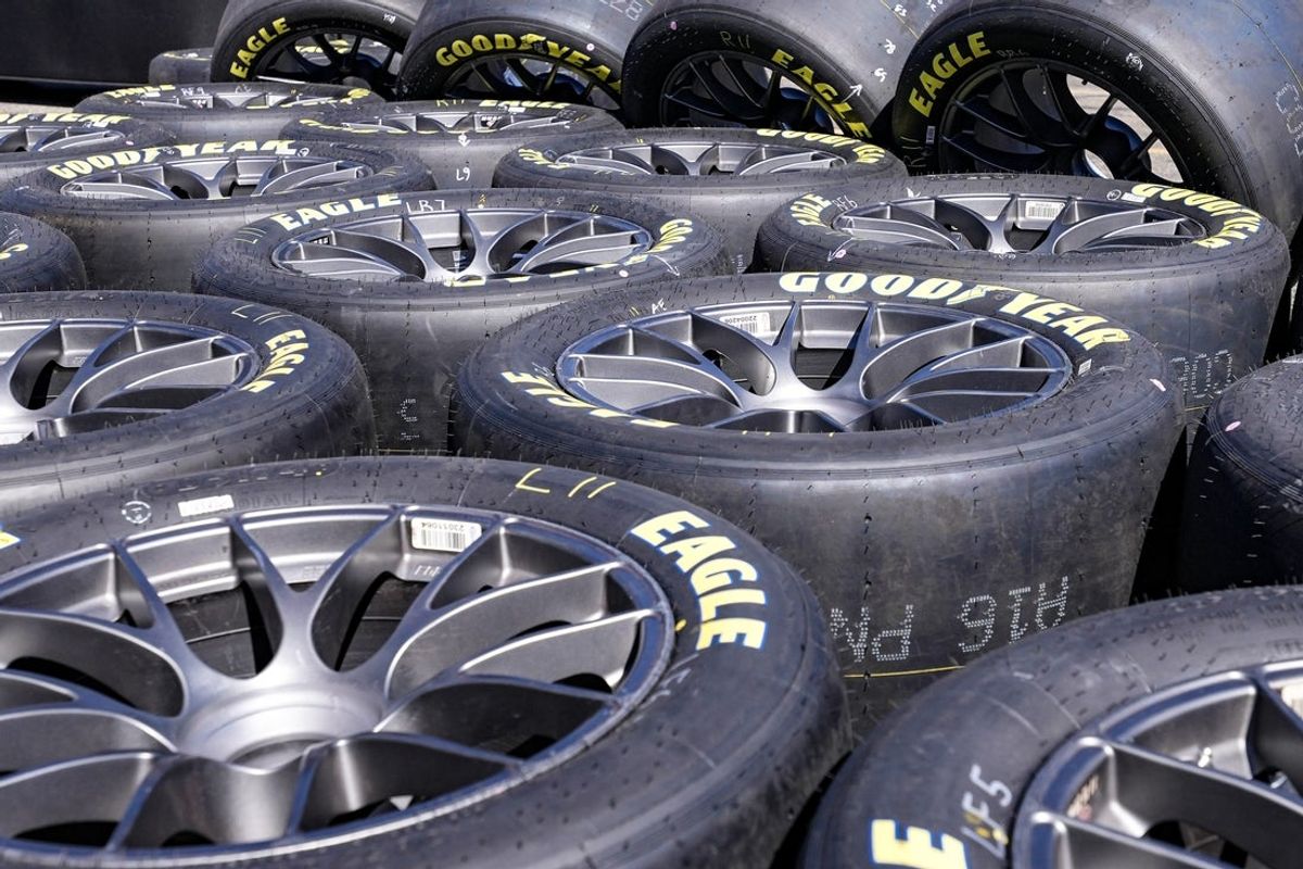 Feb 25, 2024; Hampton, Georgia, USA; General view of race wheels and tires during the Ambetter Health 400 at Atlanta Motor Speedway. Mandatory Credit: David Yeazell-Imagn Images