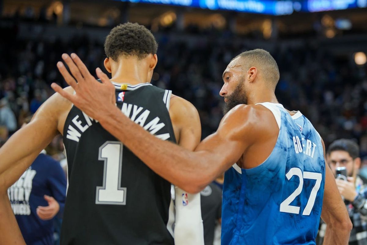 Minnesota Timberwolves center Rudy Gobert (27) and San Antonio Spurs center Victor Wembanyama (1) anchor France's Olympic basketball roster Mandatory Credit: Brad Rempel-USA TODAY Sports