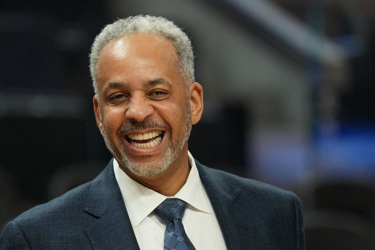 Feb 23, 2024; San Francisco, California, USA; Charlotte Hornets color commentator Dell Curry before the game against the Golden State Warriors at Chase Center. Mandatory Credit: Darren Yamashita-Imagn Images