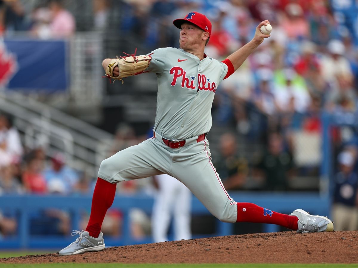Feb 29, 2024; Dunedin, Florida, USA;  Philadelphia Phillies pitcher Kolby Allard (49) throws a pitch against the Toronto Blue Jays in the third inning at TD Ballpark. Mandatory Credit: Nathan Ray Seebeck-USA TODAY Sports