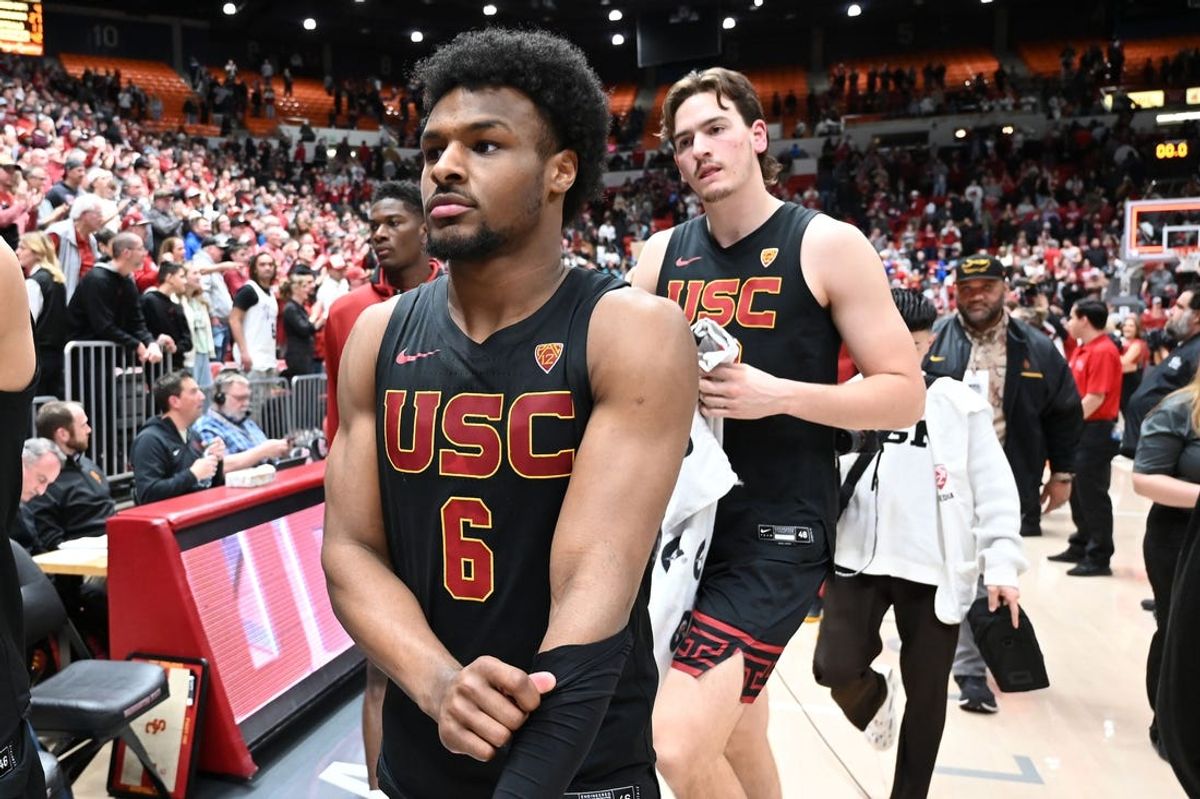 Feb 29, 2024; Pullman, Washington, USA; USC Trojans guard Bronny James (6) walks off the court after a game against the Washington State Cougars at Friel Court at Beasley Coliseum. Washington State Cougars won 75-72. Mandatory Credit: James Snook-USA TODAY Sports