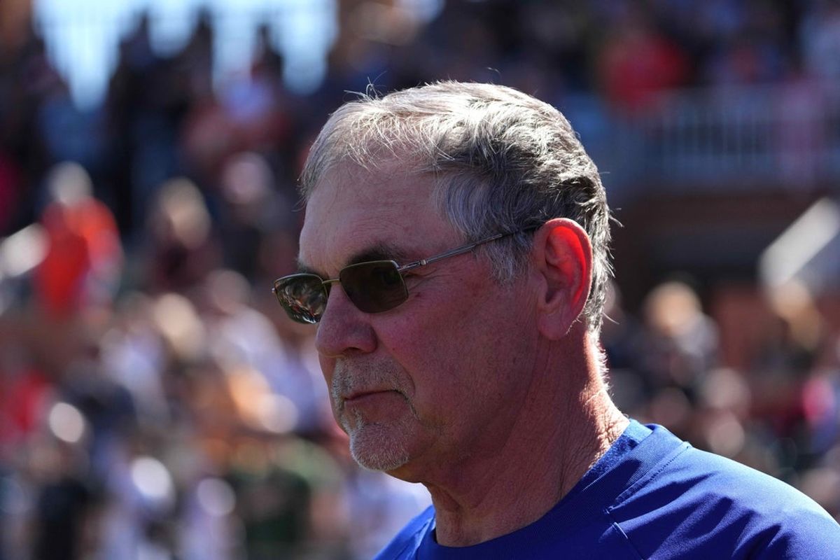 Mar 1, 2024; Scottsdale, Arizona, USA; Texas Rangers manager Bruce Bochy looks on prior to the game against the San Francisco Giants at Scottsdale Stadium. Mandatory Credit: Joe Camporeale-Imagn Images