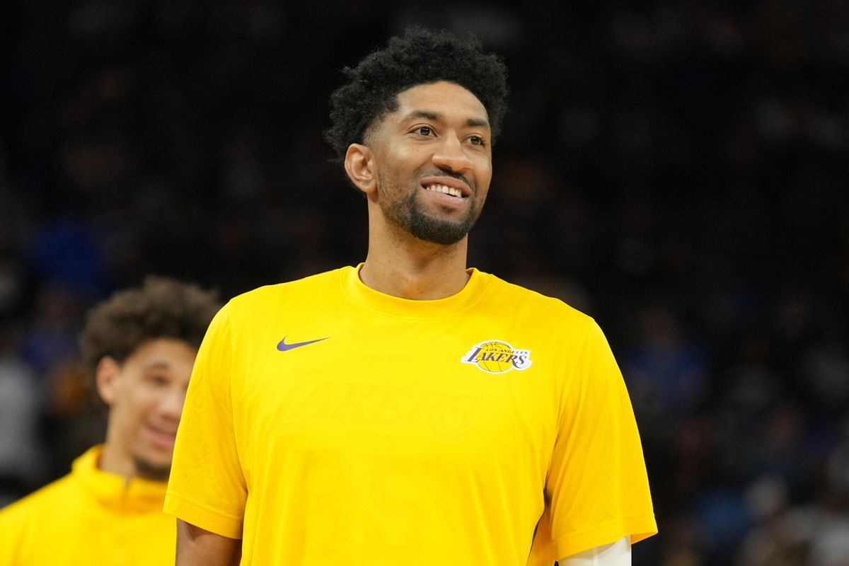 Jan 27, 2024; San Francisco, California, USA; Los Angeles Lakers forward Christian Wood (35) before the game against the Golden State Warriors at Chase Center. Mandatory Credit: Darren Yamashita-Imagn Images