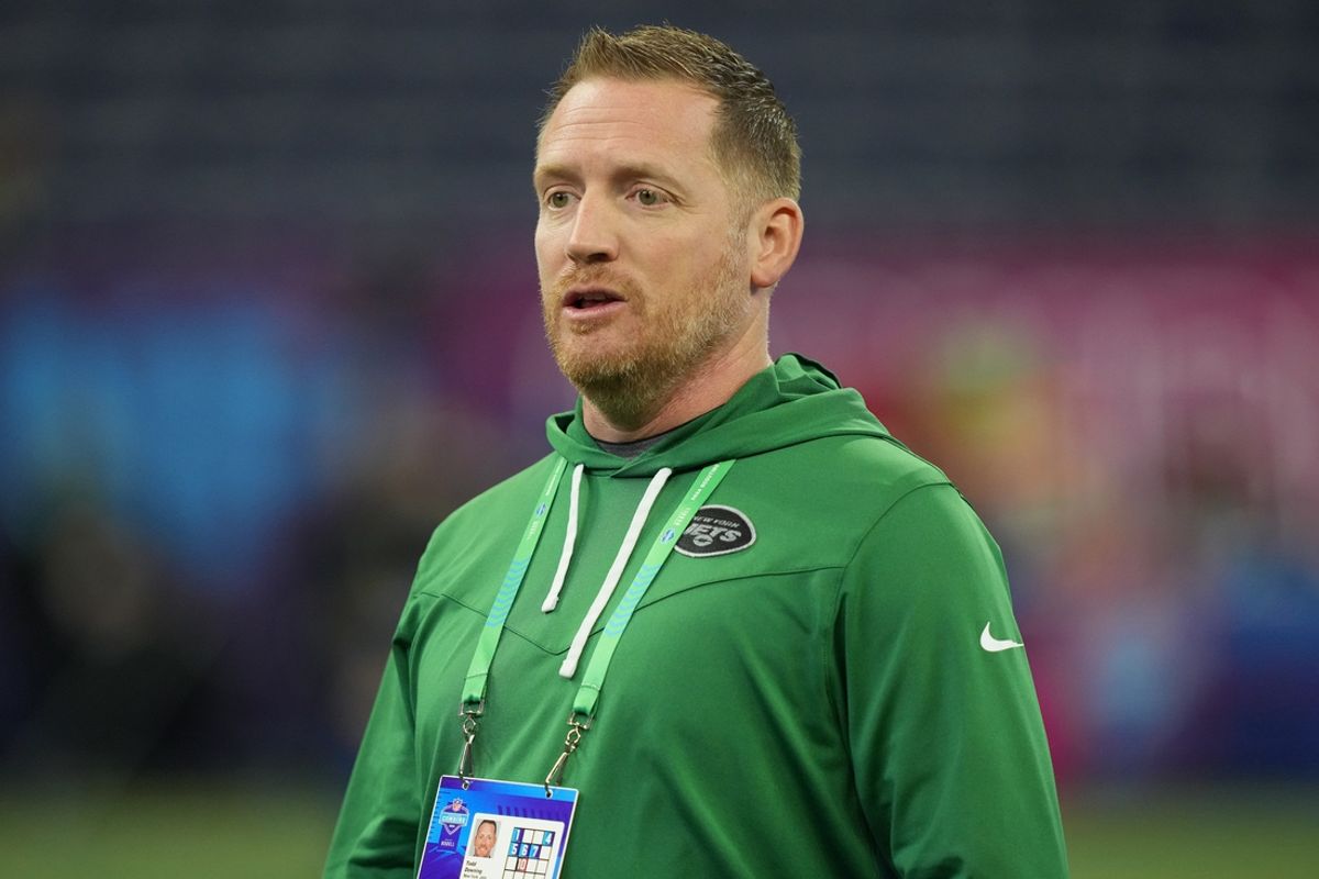 Mar 2, 2024; Indianapolis, IN, USA; New York Jets passing game coordinator Todd Downing during the 2024 NFL Combine at Lucas Oil Stadium. Mandatory Credit: Kirby Lee-Imagn Images