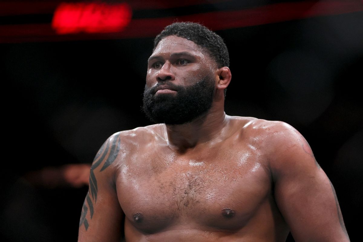 Mar 9, 2024; Miami, Florida, USA; Curtis Blaydes reacts after defeating Jailton Almeida during UFC 299 at Kayesa Center. Mandatory Credit: Sam Navarro-USA TODAY Sports