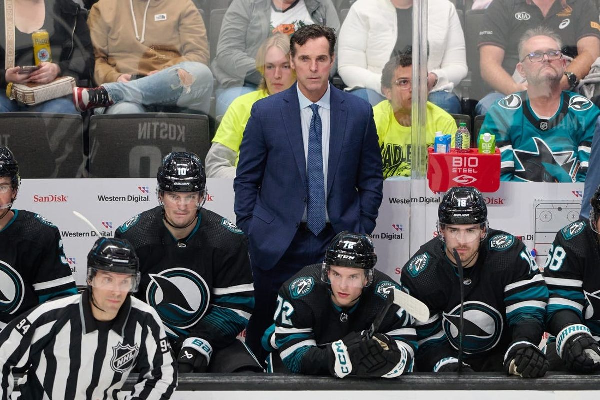 Mar 9, 2024; San Jose, California, USA; San Jose Sharks head coach David Quinn watches the game against the Ottawa Senators during the third period at SAP Center at San Jose. Mandatory Credit: Robert Edwards-USA TODAY Sports