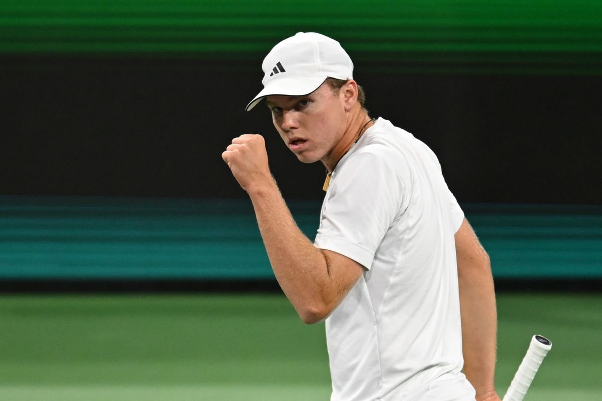 Mar 9, 2024; Indian Wells, CA, USA; Alex Michelsen (USA) reacts after winning a point in his second round match against Tommy Paul (USA) during the BNP Paribas Open at Indian Wells Tennis Garden. Mandatory Credit: Jonathan Hui-USA TODAY Sports