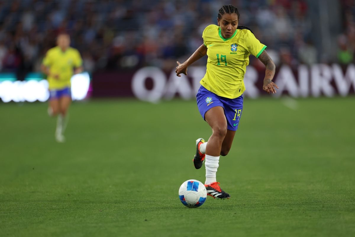 Mar 10, 2024; San Diego, California, USA; Brazil forward Geyse (19) runs down the pitch during the second half against the United States during the final of the 2024 W Gold Cup at Snapdragon Stadium. Mandatory Credit: Abe Arredondo-Imagn Images