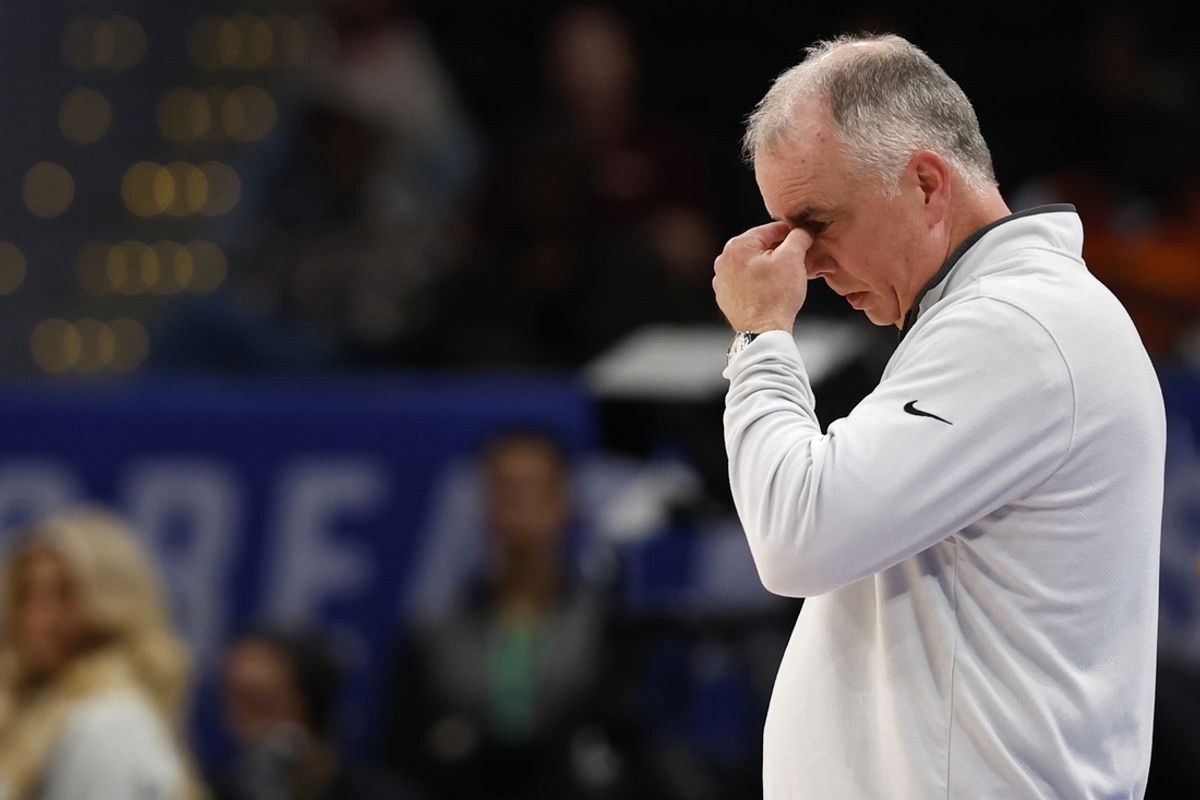 Mar 13, 2024; Washington, D.C., USA; Virginia Tech Hokies head coach Mike Young reacts on the bench in the final minute against the Florida State Seminoles at Capital One Arena. Mandatory Credit: Geoff Burke-Imagn Images