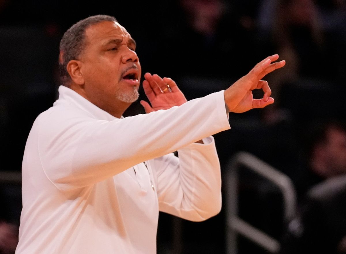 Mar 13, 2024; New York City, NY, USA;  Georgetown Hoyas head coach Ed Cooley against Providence during the first half at Madison Square Garden. Mandatory Credit: Robert Deutsch-Imagn Images