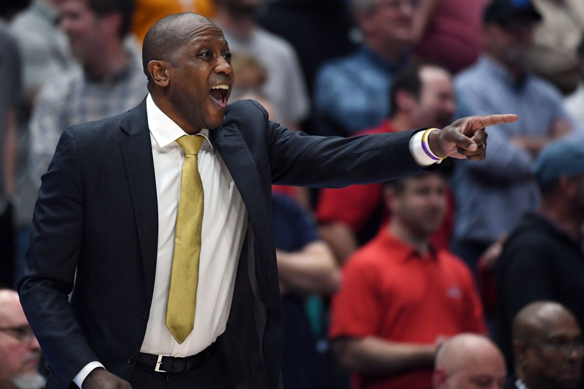 Mar 13, 2024; Nashville, TN, USA; Missouri Tigers head coach Dennis Gates yells from the bench during the second half against the Georgia Bulldogs at Bridgestone Arena. Mandatory Credit: Christopher Hanewinckel-Imagn Images