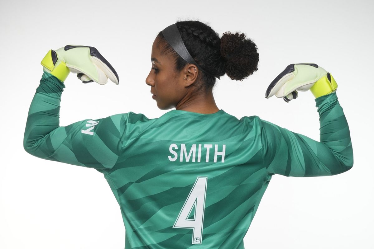 Mar 5, 2024; Whippany, New Jersey, USA; Abby Smith poses for a photo during the NJ/NY Gotham Media Day at the Marriott Hanover.  Mandatory Credit: Robert Deutsch-Imagn Images