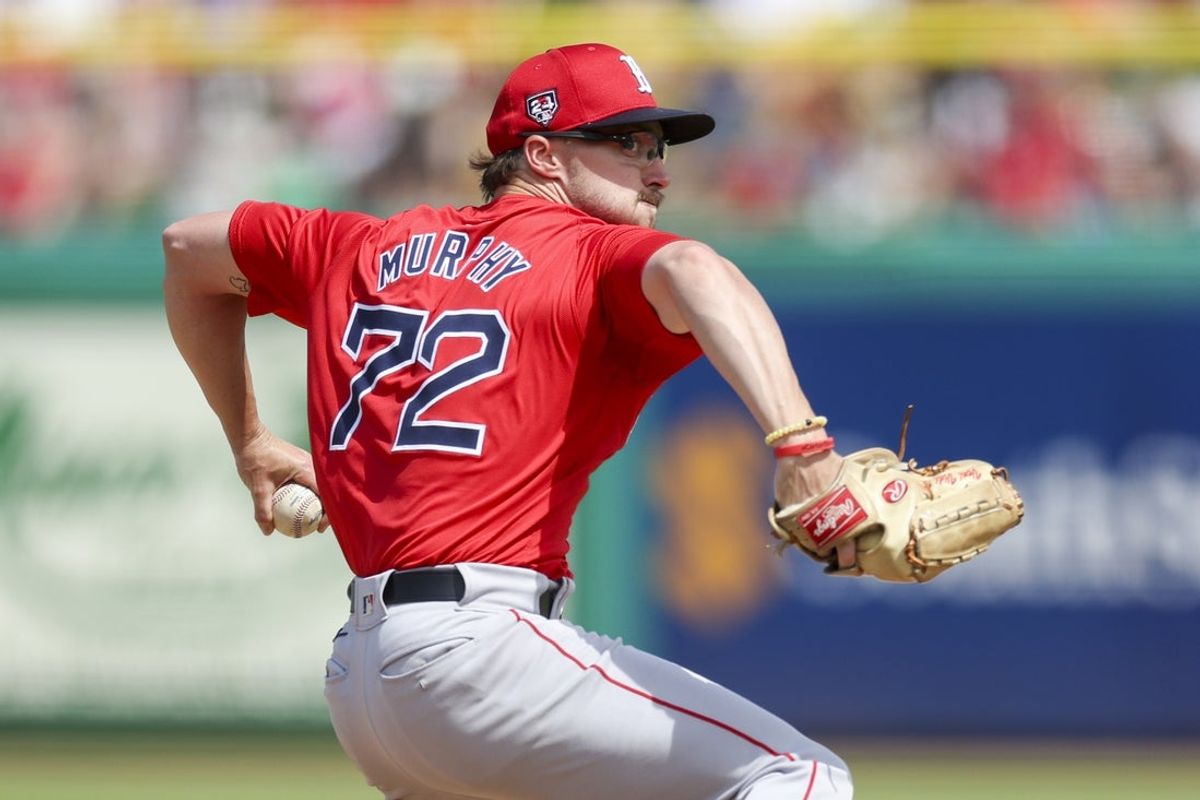 Mar 14, 2024; Clearwater, Florida, USA;  Boston Red Sox relief pitcher Chris Murphy (72) throws a pitch against the Philadelphia Phillies in the fifth inning at BayCare Ballpark. Mandatory Credit: Nathan Ray Seebeck-Imagn Images