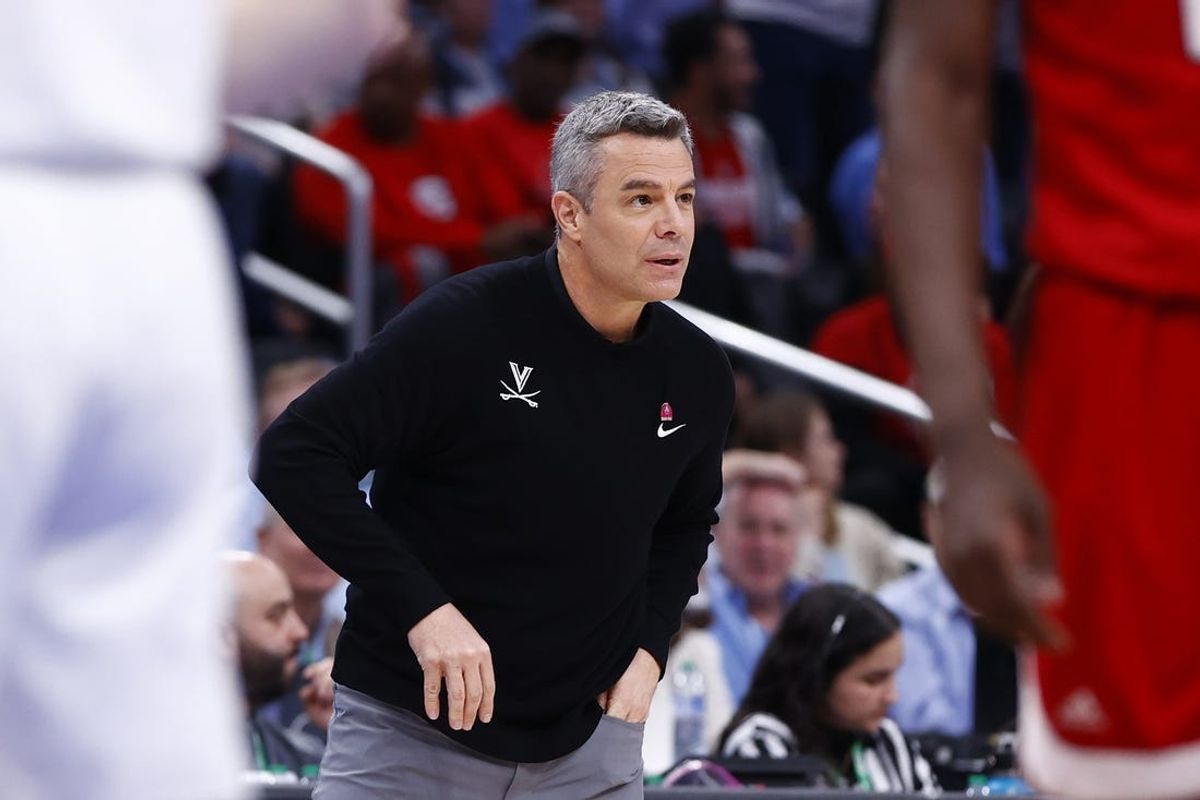 Mar 15, 2024; Washington, D.C., USA; Virginia Cavaliers head coach Tony Bennett looks on from the sidelines during the first half against the North Carolina State Wolfpack at Capital One Arena. Mandatory Credit: Amber Searls-USA TODAY Sports