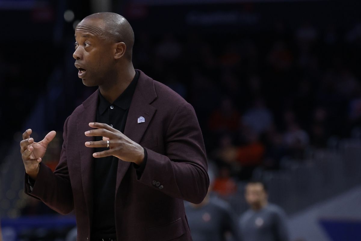 Mar 14, 2024; Washington, D.C., USA; Boston College Eagles head coach Earl Grant gestures from the bench against the Virginia Cavaliers at Capital One Arena. Mandatory Credit: Geoff Burke-Imagn Images