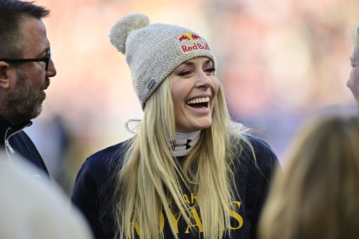 Mar 16, 2024; Sandy, Utah, USA; Lindsey Vonn smiles during the match between the Chicago Red Stars and the Utah Royals FC at America First Field. Mandatory Credit: Christopher Creveling-Imagn Images