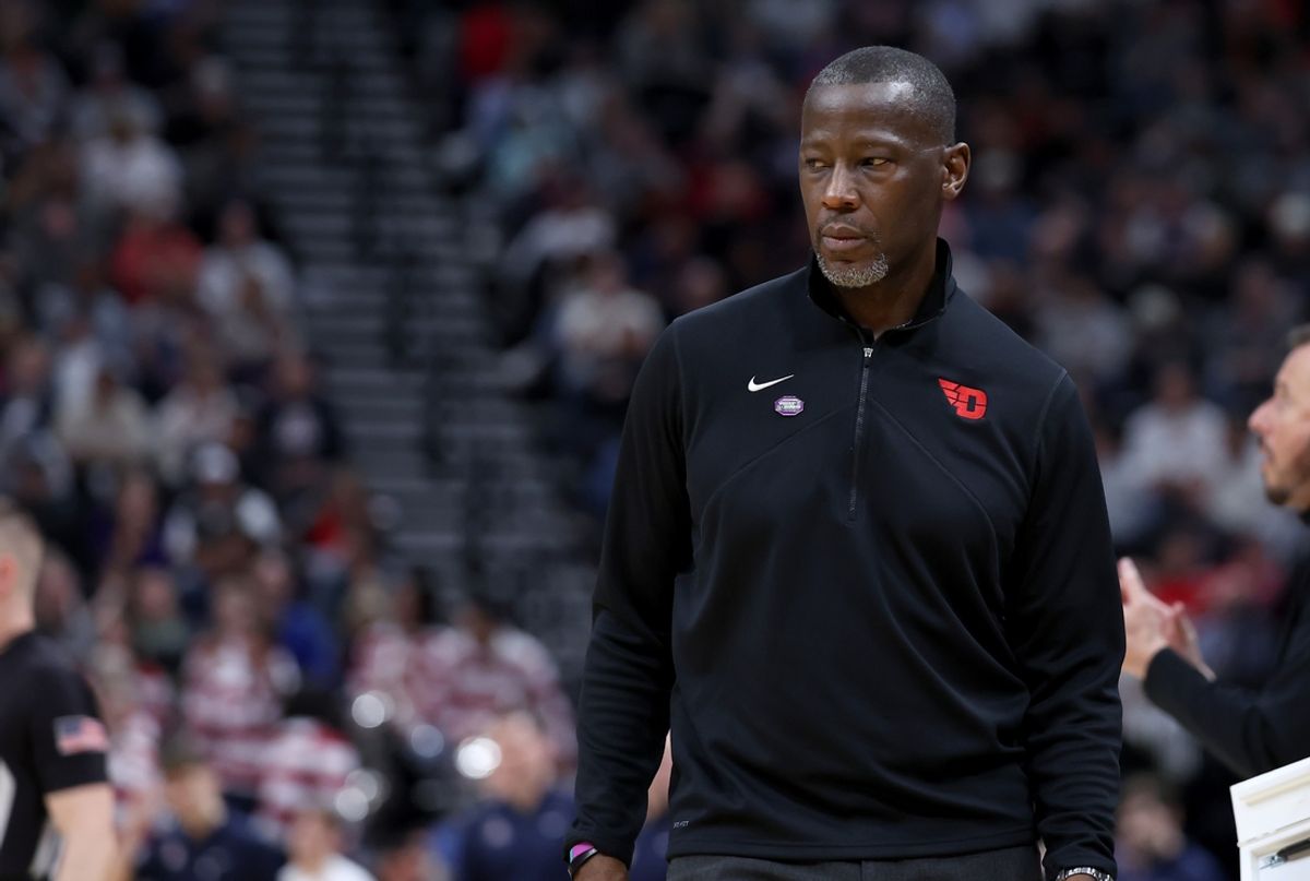 Mar 23, 2024; Salt Lake City, UT, USA; Dayton Flyers head coach Anthony Grant during the second half in the second round of the 2024 NCAA Tournament against the Arizona Wildcats at Vivint Smart Home Arena-Delta Center. Mandatory Credit: Rob Gray-Imagn Images
