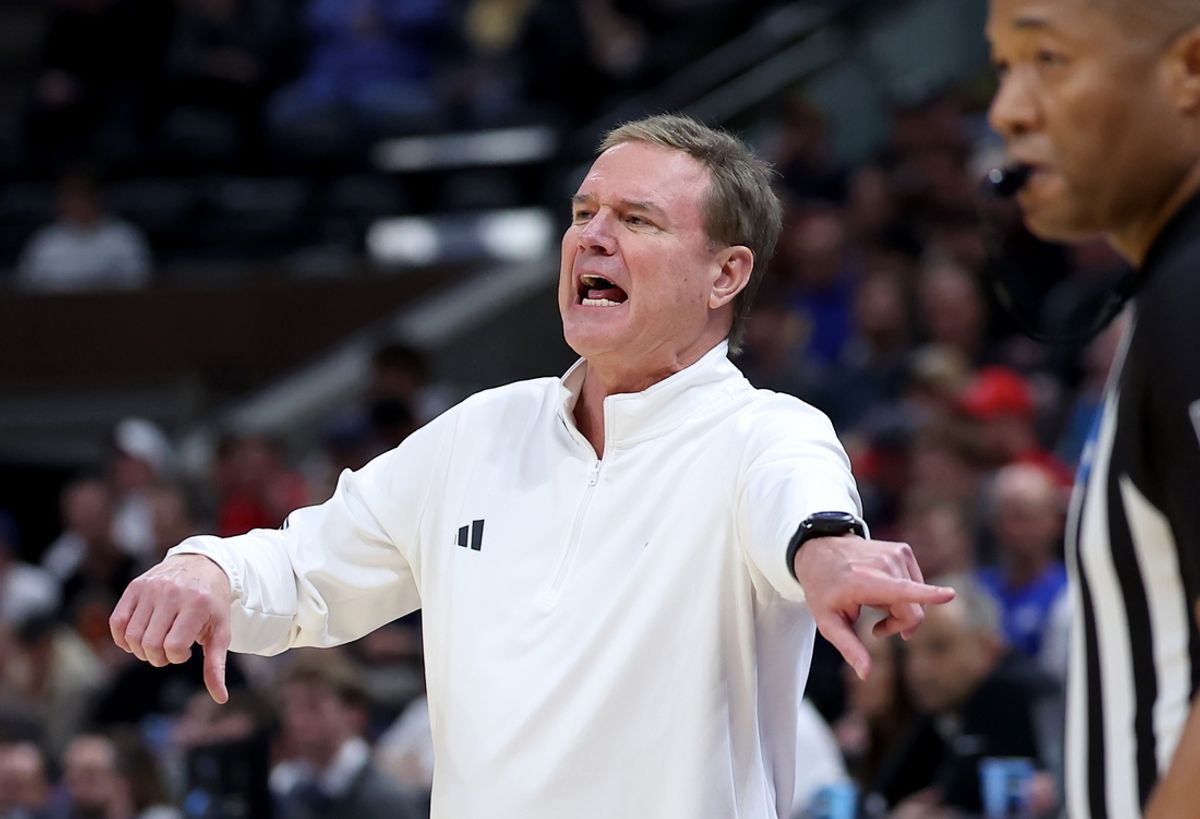 Mar 23, 2024; Salt Lake City, UT, USA; Kansas Jayhawks head coach Bill Self during the second half in the second round of the 2024 NCAA Tournament against the Gonzaga Bulldogs at Vivint Smart Home Arena-Delta Center. Mandatory Credit: Rob Gray-Imagn Images