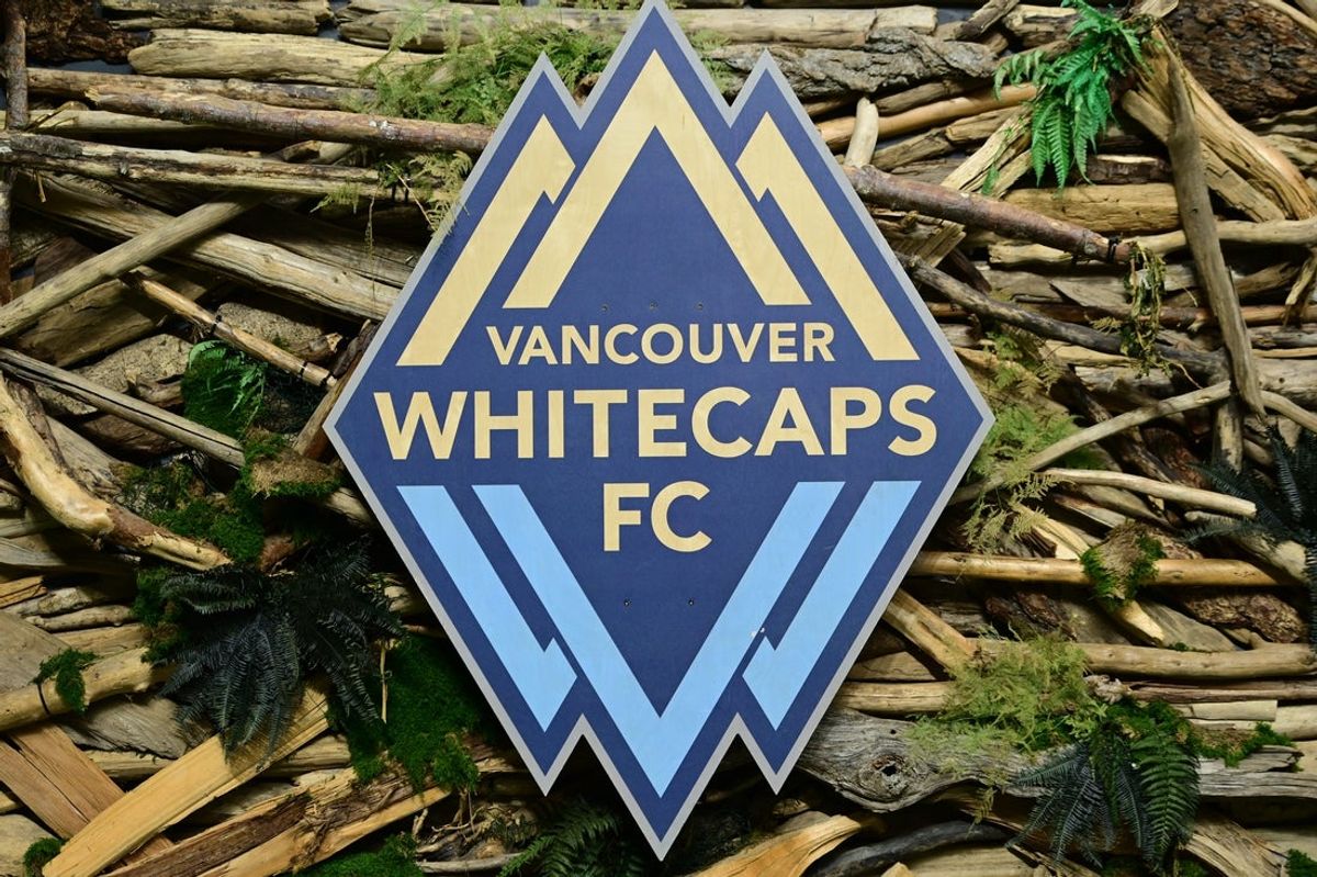 Mar 23, 2024; Vancouver, British Columbia, CAN; The Vancouver Whitecaps FC logo displayed before their match against Real Salt Lake at BC Place. Mandatory Credit: Simon Fearn-Imagn Images