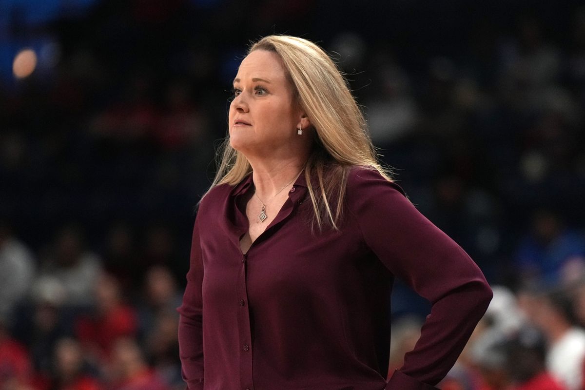 Mar 23, 2024; Spokane, WA, USA; Utah Utes head coach Lynn Roberts reacts during the first half against the South Dakota State Jackrabbits at McCarthey Athletic Center. Mandatory Credit: Kirby Lee-Imagn Images