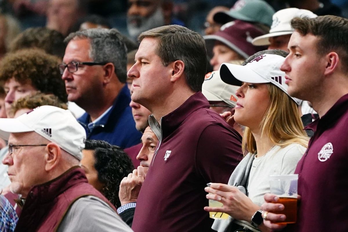 Mar 24, 2024; Memphis, TN, USA; Texas A&M Aggies athletic director Trev Alberts looks on in the first half against the Houston Cougars in the second round of the 2024 NCAA Tournament at FedExForum. Mandatory Credit: John David Mercer-Imagn Images