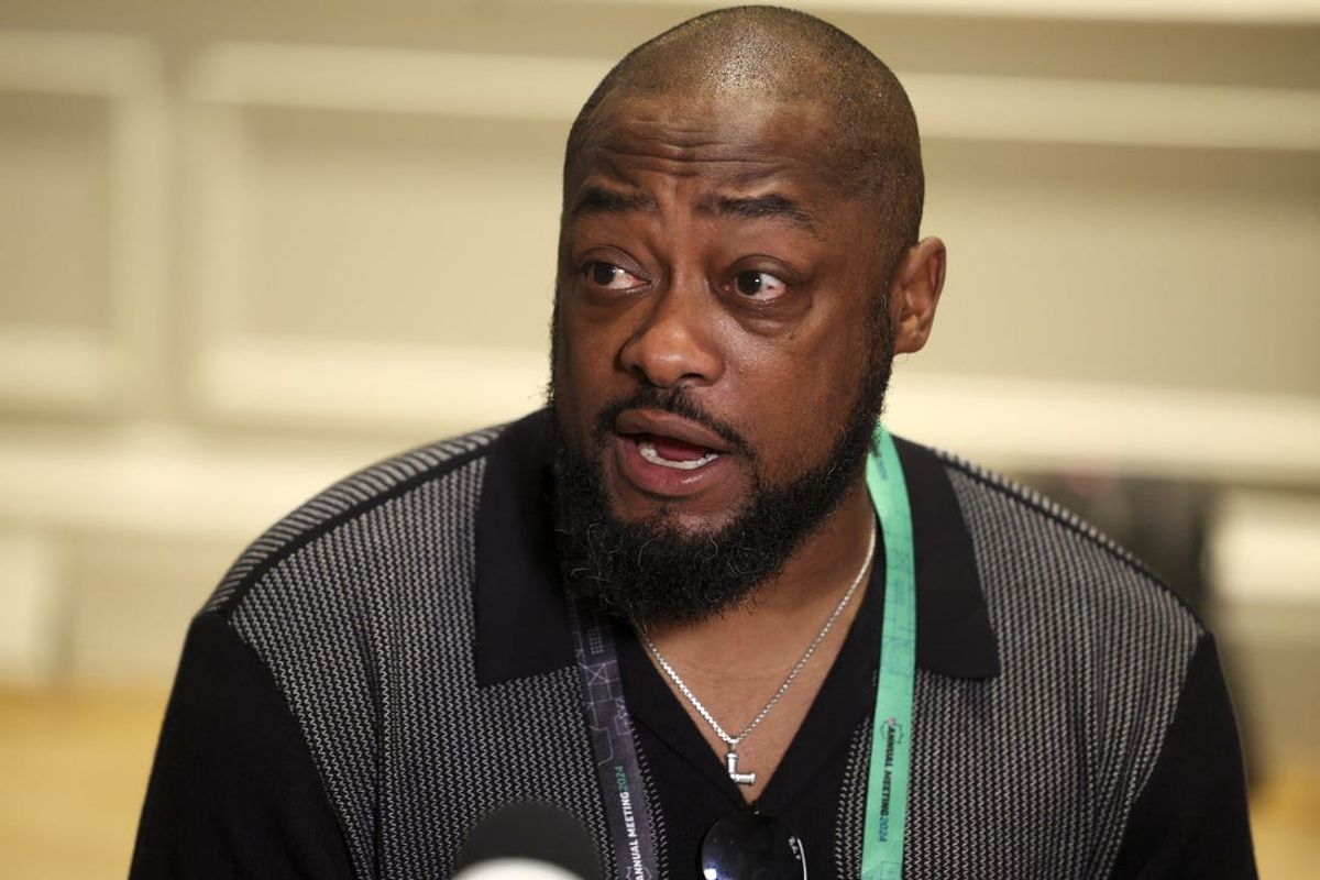 Mar 25, 2024; Orlando, FL, USA;  Pittsburgh Steelers head coach Mike Tomlin talks to media during the NFL annual league meetings at the JW Marriott. Mandatory Credit: Nathan Ray Seebeck-USA TODAY Sports