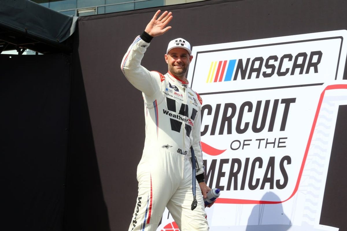 Mar 23, 2024; Austin, Texas, USA;  NASCAR Xfinity driver Shane Van Gisbergen (97) during driver introductions before the Focused Health 250 at Circuit of the Americas. Mandatory Credit: Michael C. Johnson-USA TODAY Sports