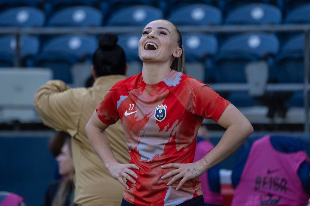 Mar 17, 2024; Seattle, Washington, USA; Seattle Reign defender Lily Woodham (17) is pictured before a match against the Washington Spirit at Lumen Field. Mandatory Credit: Stephen Brashear-Imagn Images