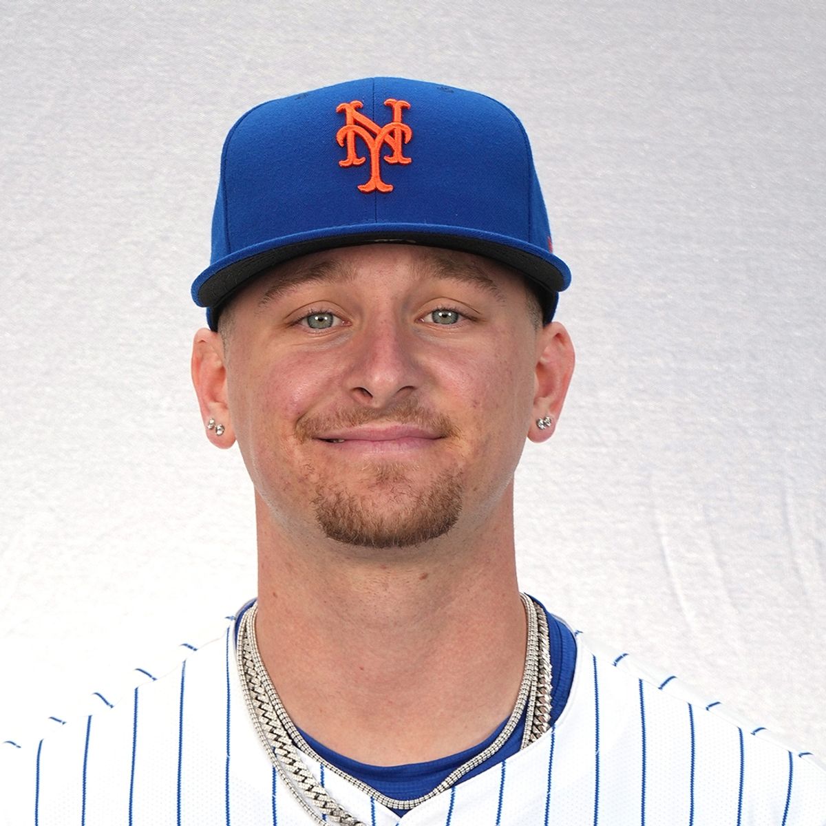 Feb 22, 2024; Port St. Lucie, FL, USA;  New York Mets infielder Jett Williams (90) poses for a photo during media day. Mandatory Credit: Jim Rassol-Imagn Images