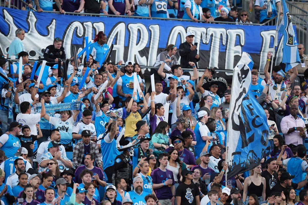 Mar 30, 2024; Charlotte, North Carolina, USA; Charlotte FC supporters fill the stands before a match against FC Cincinnati at Bank of America Stadium. Mandatory Credit: Jim Dedmon-Imagn Images