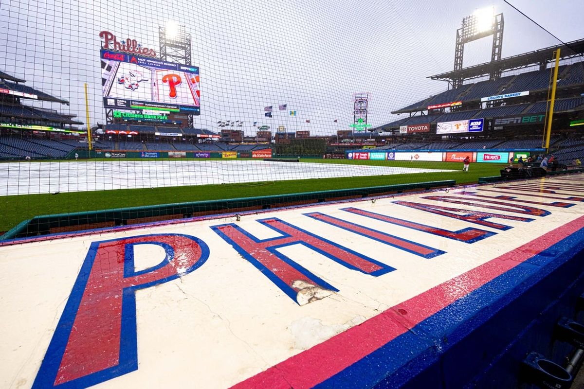 Apr 3, 2024; Philadelphia, Pennsylvania, USA; General view of Citizens Bank Park before a rain delayed game between the Philadelphia Phillies and the Cincinnati Reds. Mandatory Credit: Bill Streicher-Imagn Images