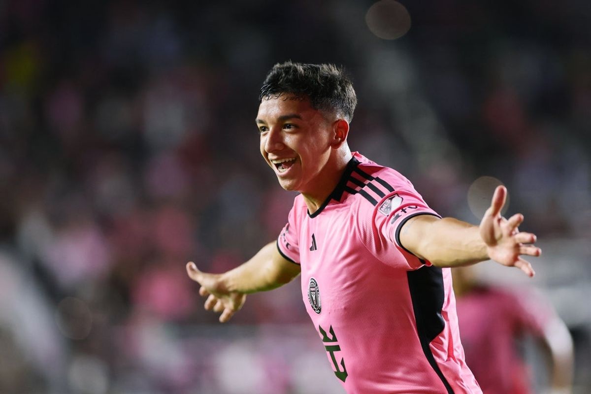 Apr 3, 2024; Fort Lauderdale, FL, USA; Inter Miami CF midfielder Tomas Aviles (6) celebrates after scoring against the Monterrey during the first half at Chase Stadium. Mandatory Credit: Sam Navarro-Imagn Images