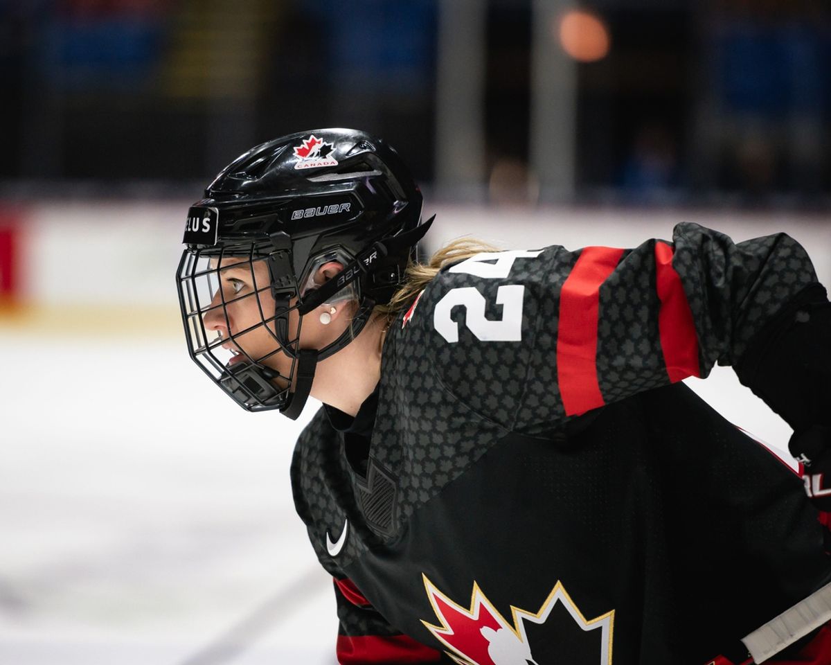 Canada's Natalie Spooner stays focused at the Adirondack Bank Center in Utica, NY on Thursday, April 4, 2024.