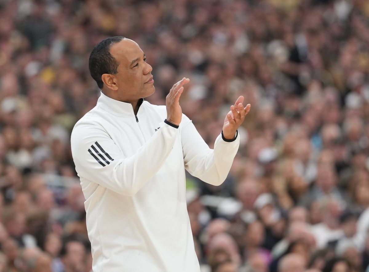 Apr 6, 2024; Glendale, AZ, USA;  North Carolina State Wolfpack head coach Kevin Keatts reacts against the Purdue Boilermakers in the semifinals of the men's Final Four of the 2024 NCAA Tournament at State Farm Stadium. Mandatory Credit: Robert Deutsch-Imagn Images
