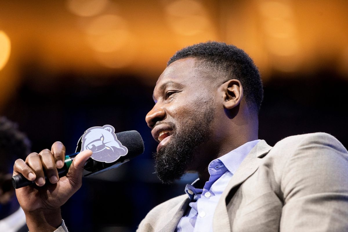 Former Grizzlies player Tony Allen speaks during the jersey retirement ceremony for Marc Gasol at FedExForum in Memphis, Tenn., on Saturday, April 6, 2024.