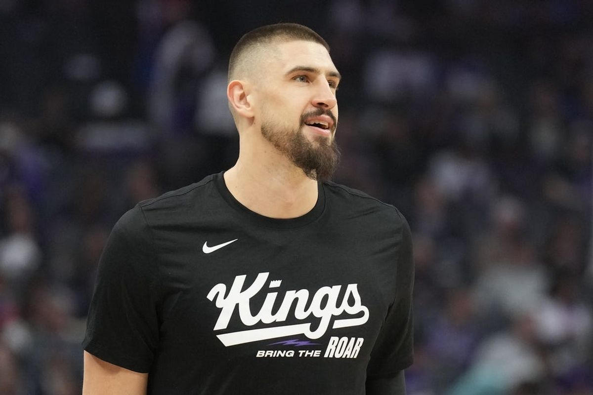Mar 31, 2024; Sacramento, California, USA; Sacramento Kings center Alex Len (25) before the game against the Utah Jazz at Golden 1 Center. Mandatory Credit: Darren Yamashita-USA TODAY Sports