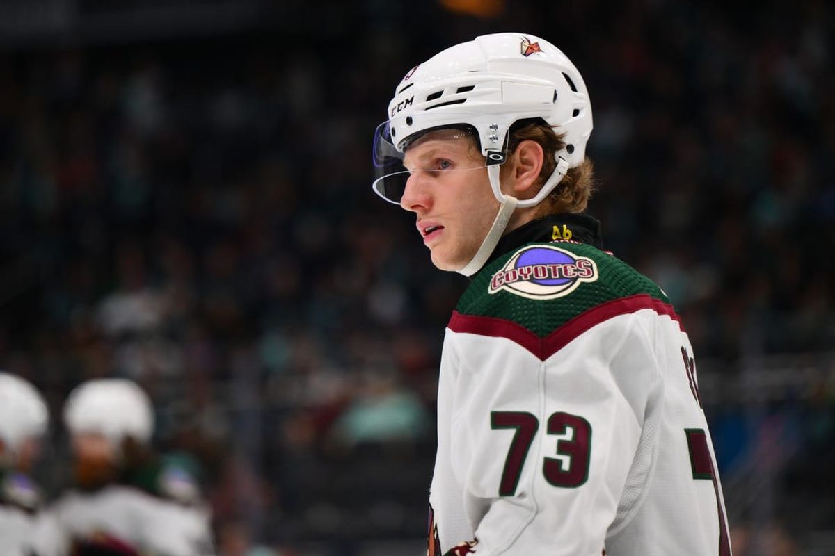 Apr 9, 2024; Seattle, Washington, USA; Arizona Coyotes center Jan Jenik (73) during the second period against the Seattle Kraken at Climate Pledge Arena. Mandatory Credit: Steven Bisig-USA TODAY Sports