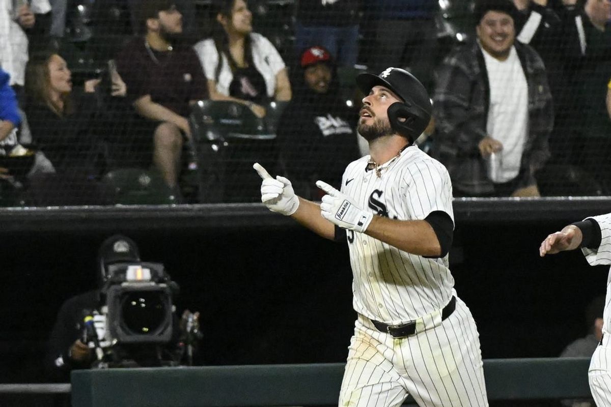 eMay 10, 2024; Chicago, Illinois, USA;  Chicago White Sox shortstop Paul DeJong (29) after hitting a home run against the Cleveland Guardians during the seventh inning at Guaranteed Rate Field.