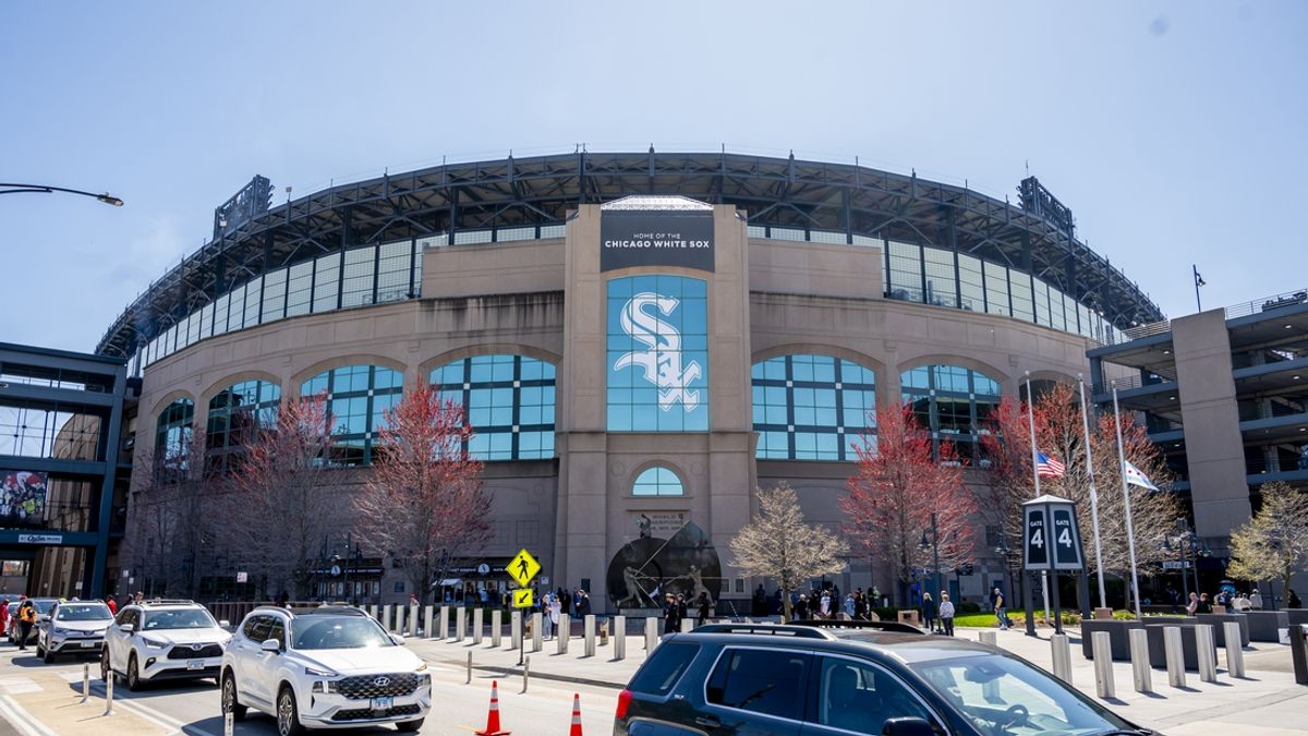 Apr 13, 2024; Chicago, Illinois, USA; A general view outside of the stadium before a game between the Cincinnati Reds and the Chicago White Sox at Guaranteed Rate Field. Mandatory Credit: Patrick Gorski-Imagn Images